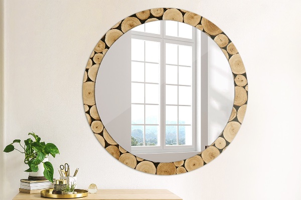 Round wall mirror decor Wood logs