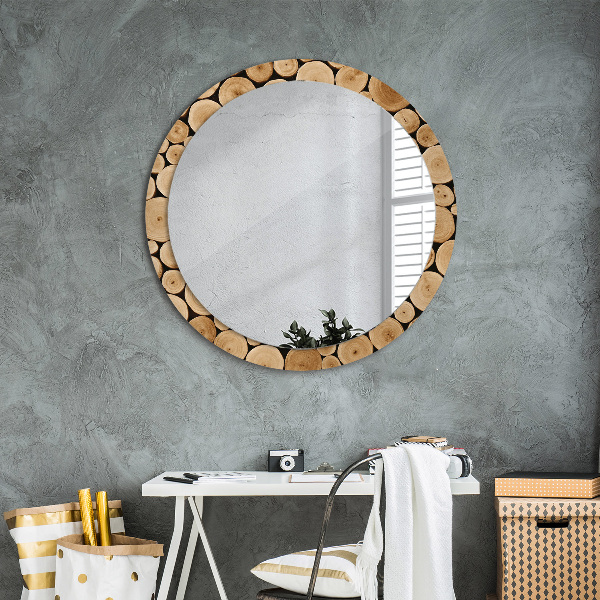 Round wall mirror decor Wood logs