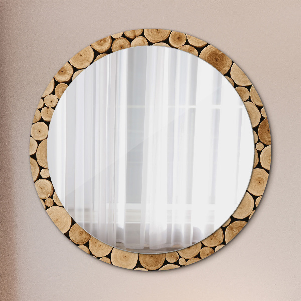 Round wall mirror decor Wood logs