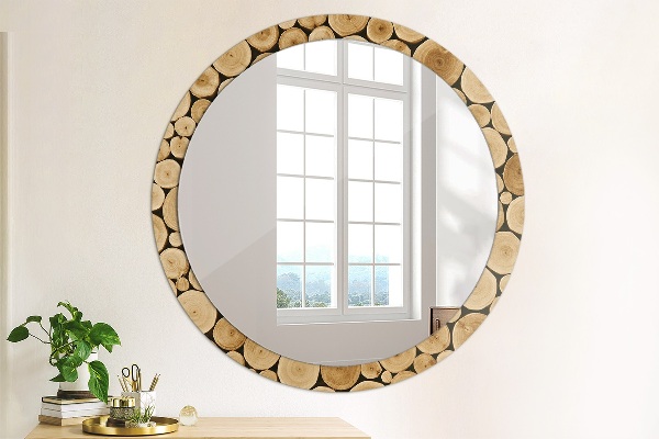 Round wall mirror decor Wood logs