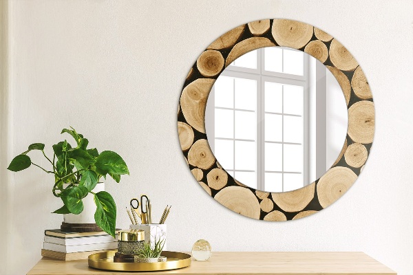 Round wall mirror decor Wood logs