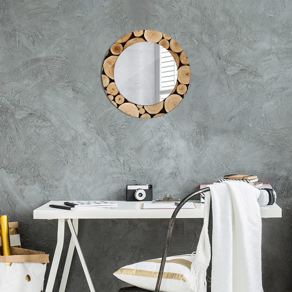 Round wall mirror decor Wood logs