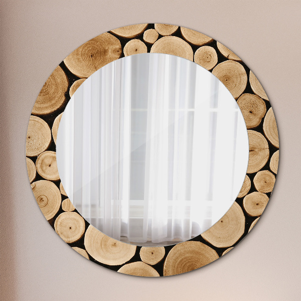 Round wall mirror decor Wood logs