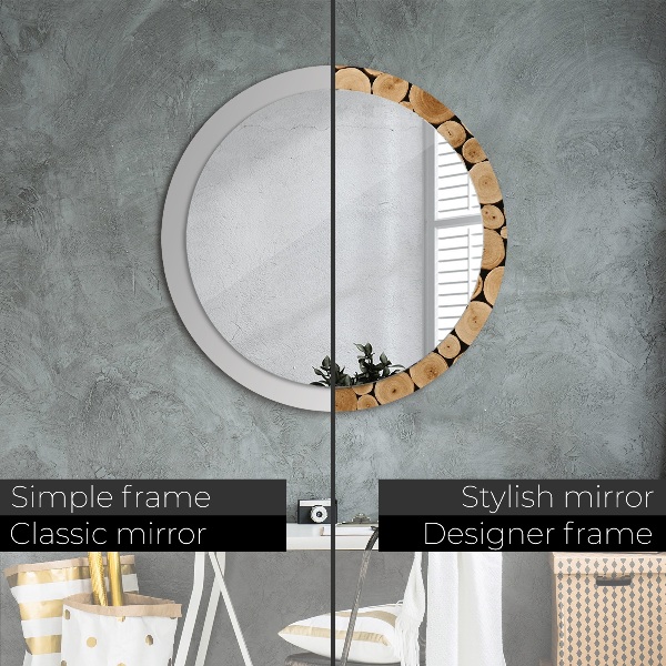 Round wall mirror decor Wood logs