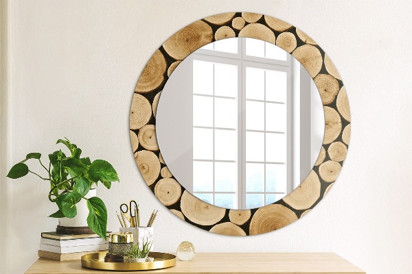 Round wall mirror decor Wood logs