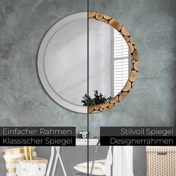 Round wall mirror decor Wood logs