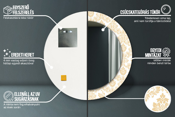 Round printed mirror Baroque damask