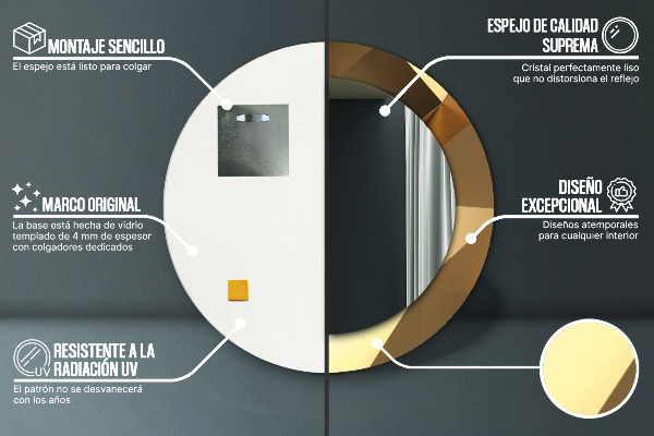 Round printed mirror Gold abstraction