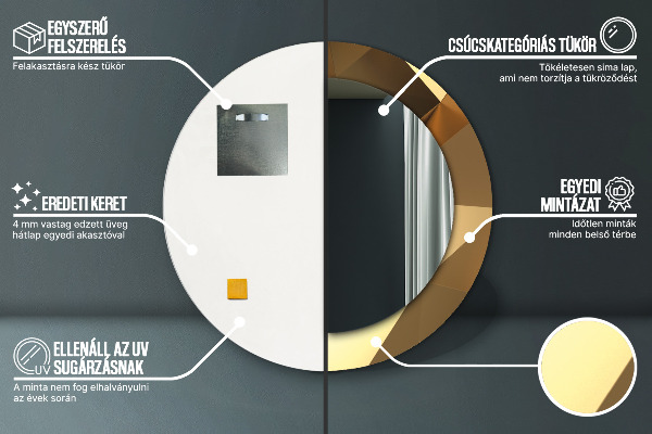 Round printed mirror Gold abstraction