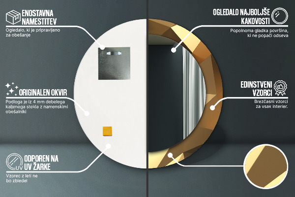 Round printed mirror Gold abstraction