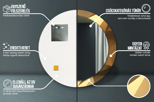 Round printed mirror Gold abstraction