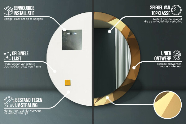 Round printed mirror Gold abstraction