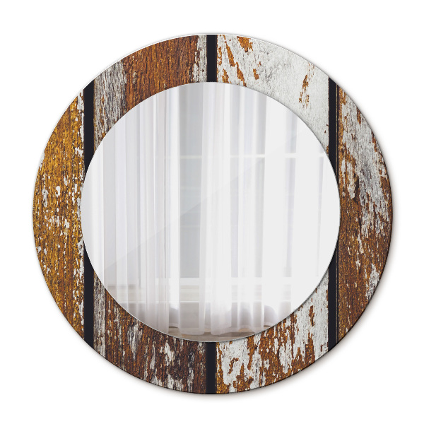 Round printed mirror Vintage dark wood