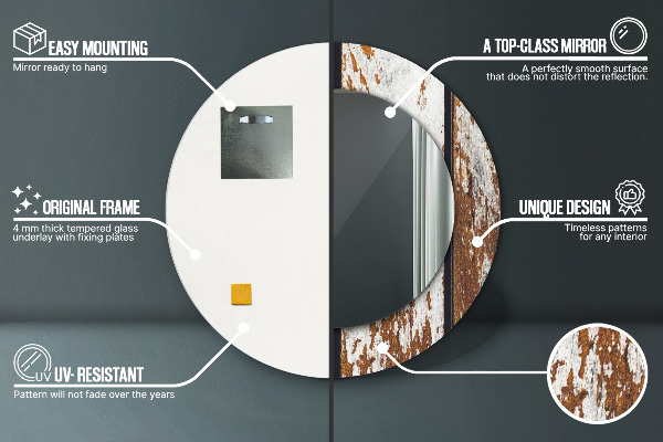 Round printed mirror Vintage dark wood