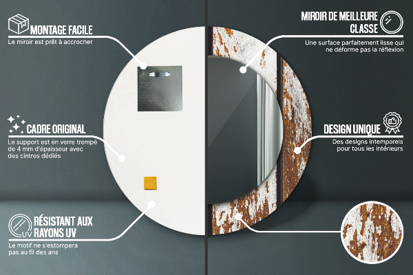 Round printed mirror Vintage dark wood