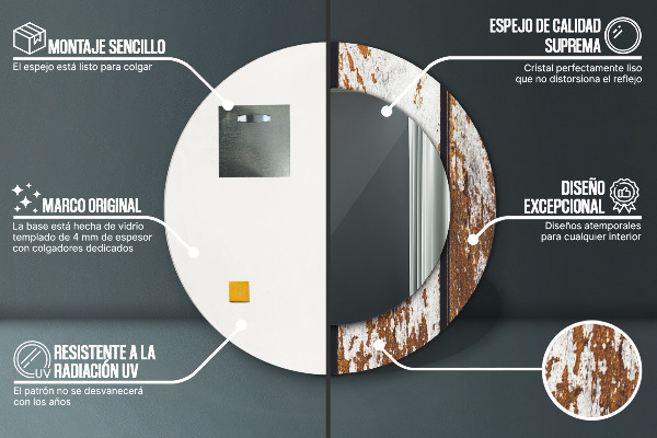 Round printed mirror Vintage dark wood