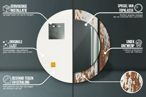 Round printed mirror Vintage dark wood