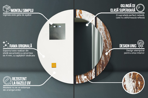 Round printed mirror Vintage dark wood