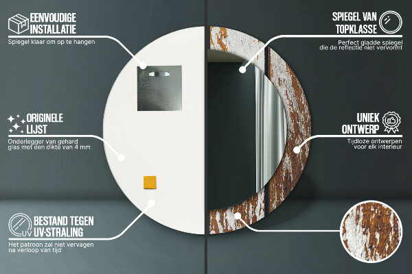 Round printed mirror Vintage dark wood