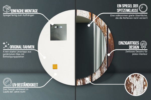 Round printed mirror Vintage dark wood