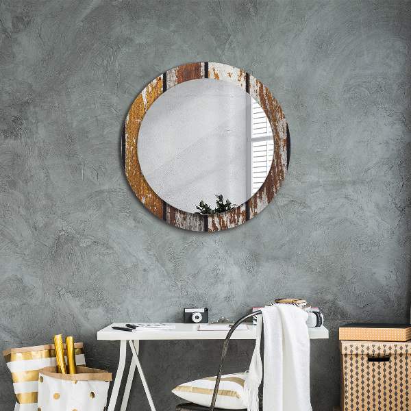Round printed mirror Vintage dark wood