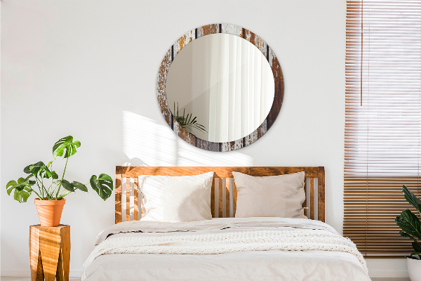 Round printed mirror Vintage dark wood