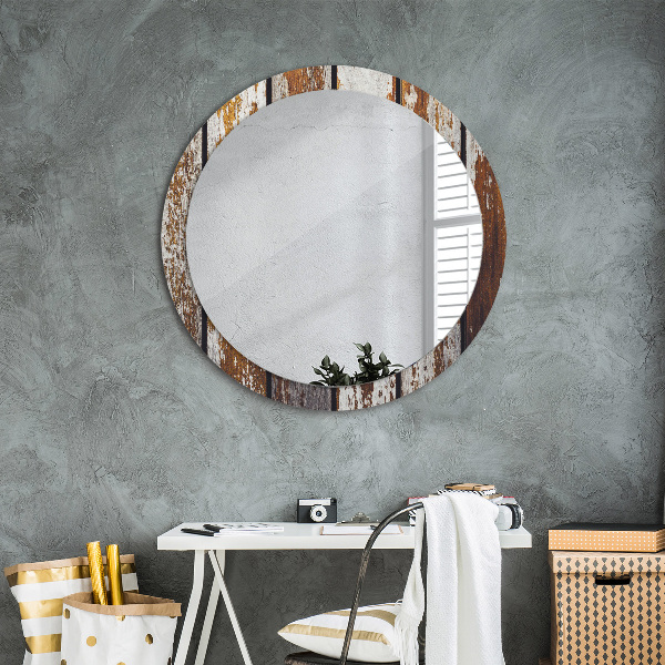 Round printed mirror Vintage dark wood