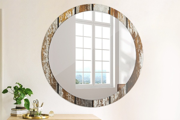 Round printed mirror Vintage dark wood