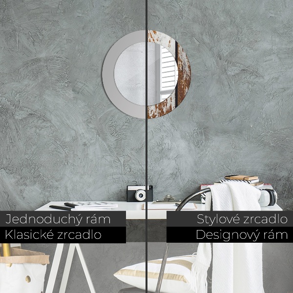 Round printed mirror Vintage dark wood