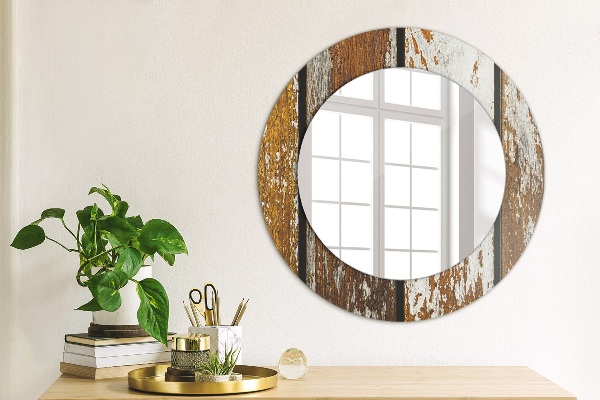 Round printed mirror Vintage dark wood