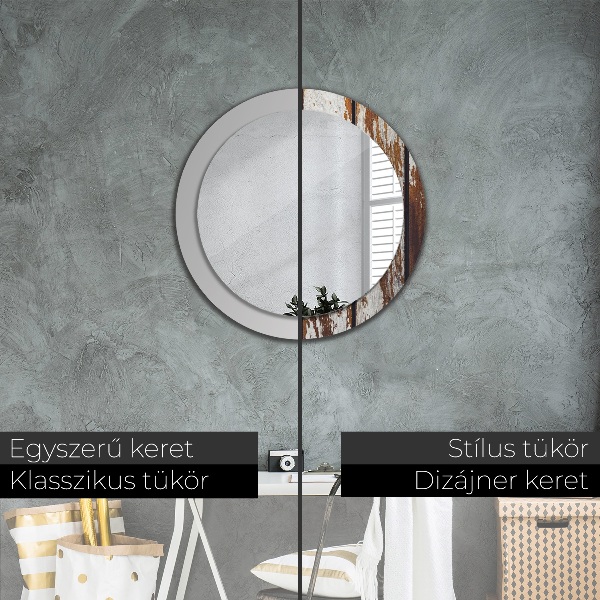 Round printed mirror Vintage dark wood