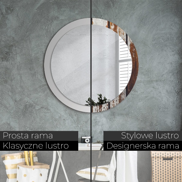 Round printed mirror Vintage dark wood