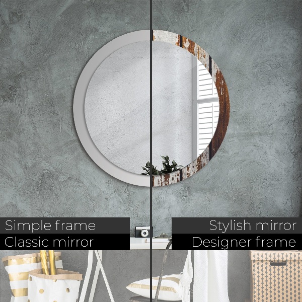Round printed mirror Vintage dark wood