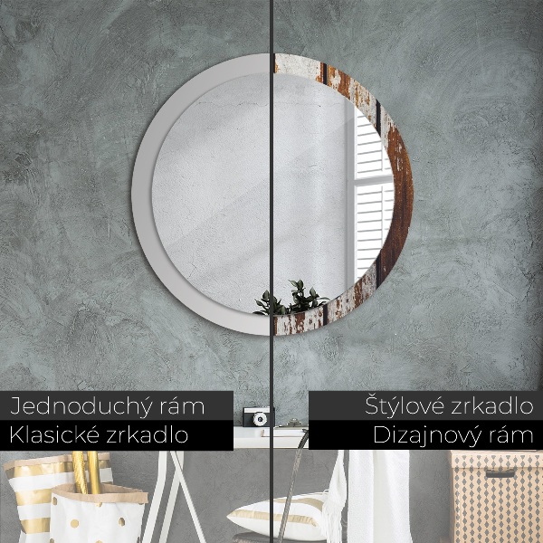 Round printed mirror Vintage dark wood