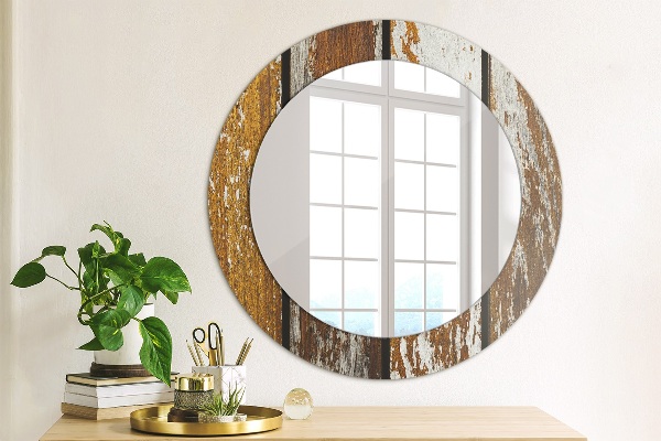 Round printed mirror Vintage dark wood
