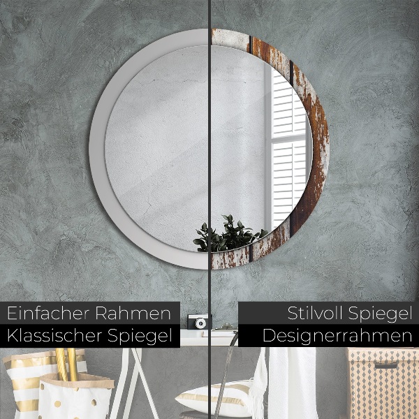 Round printed mirror Vintage dark wood