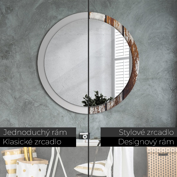 Round printed mirror Vintage dark wood