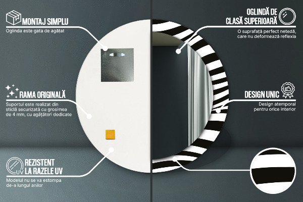 Round printed mirror Abstract wave