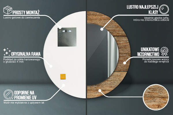 Round printed mirror Old wood