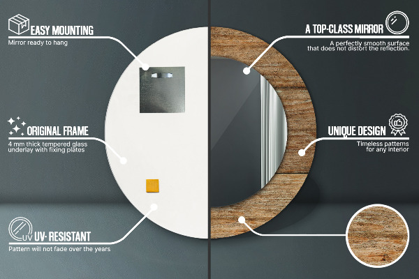 Round printed mirror Old wood