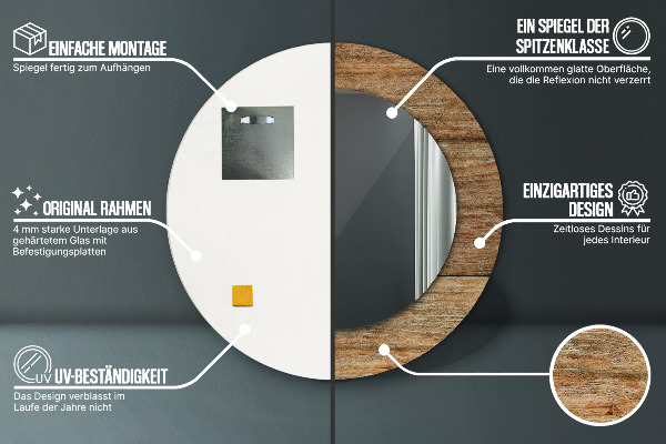 Round printed mirror Old wood