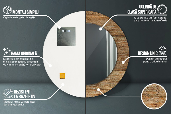 Round printed mirror Old wood