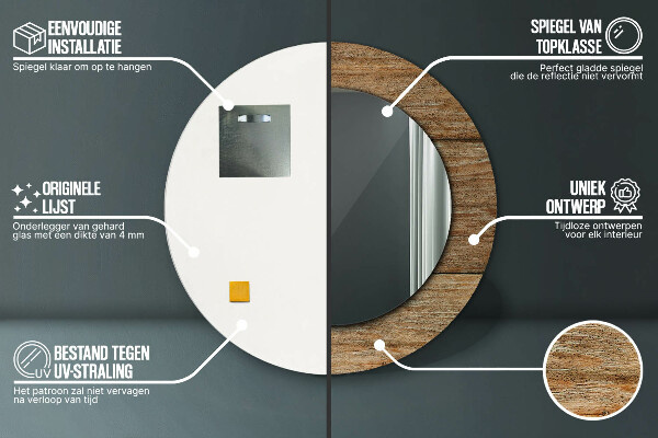 Round printed mirror Old wood