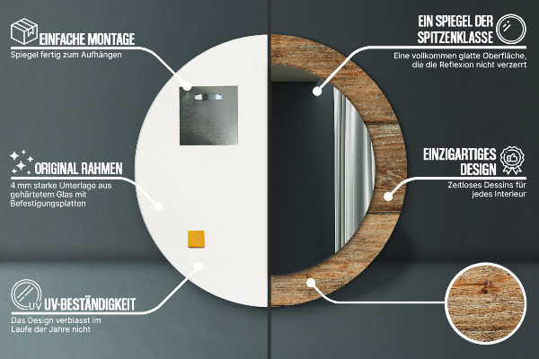 Round printed mirror Old wood