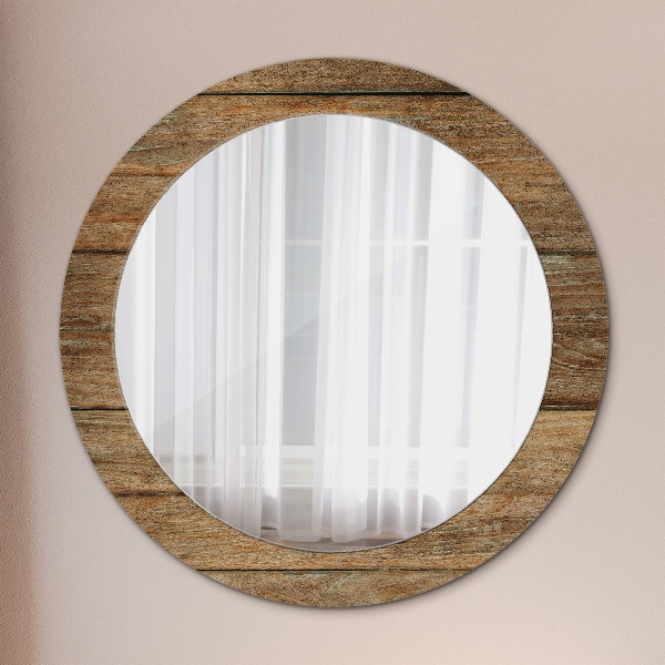Round printed mirror Old wood