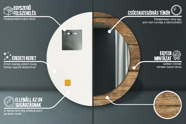 Round printed mirror Old wood