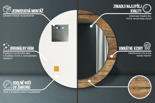 Round printed mirror Old wood