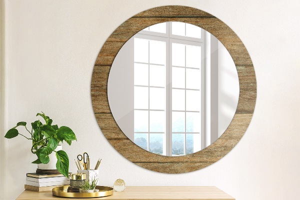 Round printed mirror Old wood