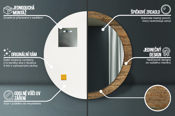 Round printed mirror Old wood