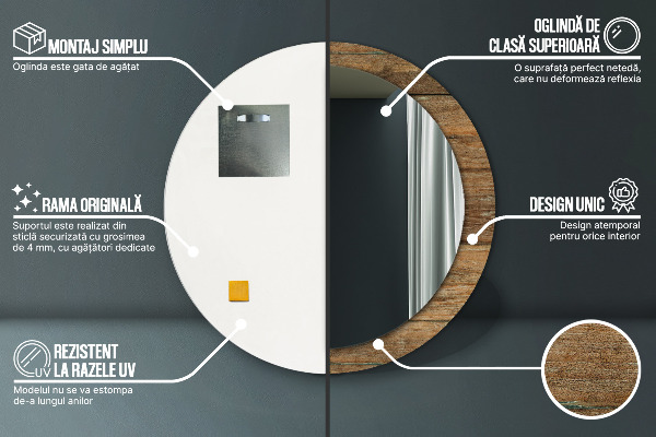 Round printed mirror Old wood